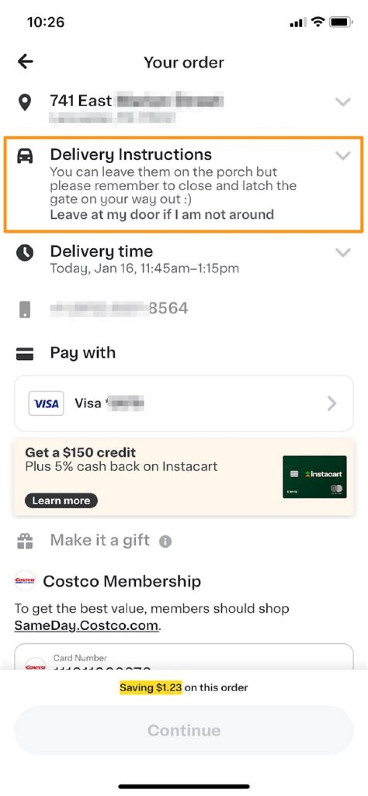 Can you see address on Instacart?