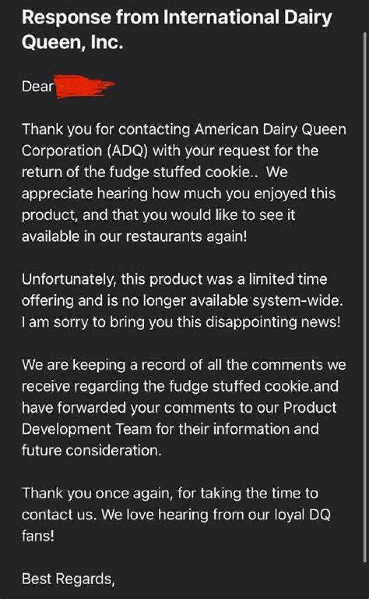 Did Dairy Queen discontinue the fudge stuffed cookie?