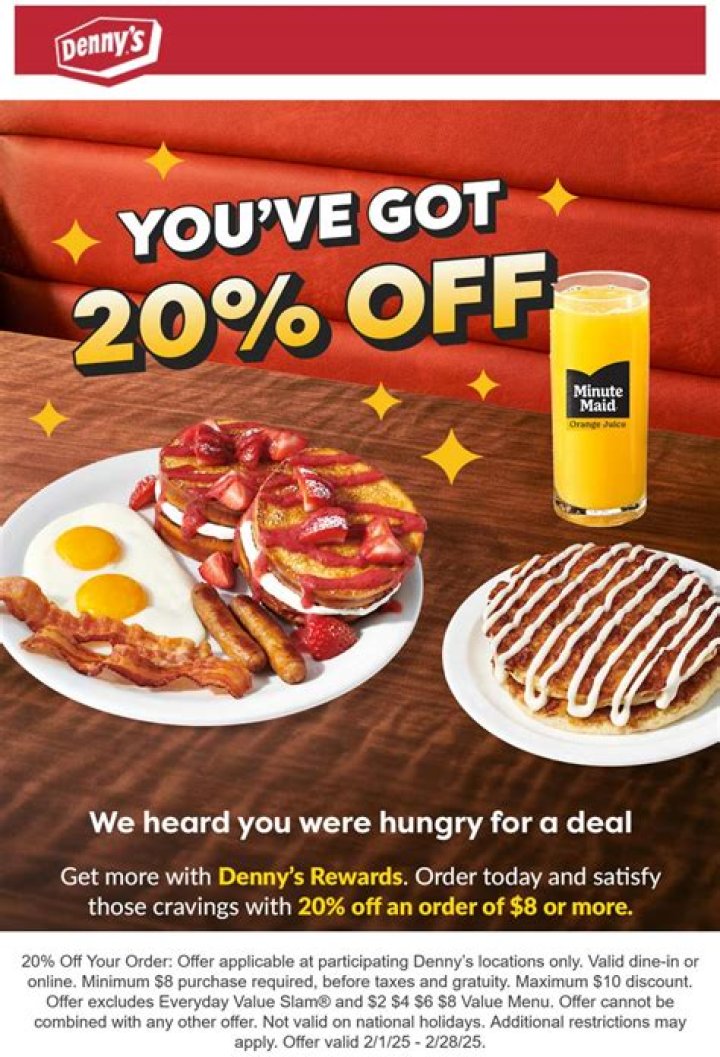 How do I get 20% off Dennys?