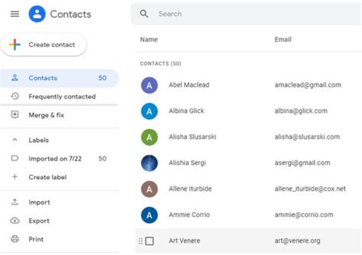 How do I print my Google contacts list?