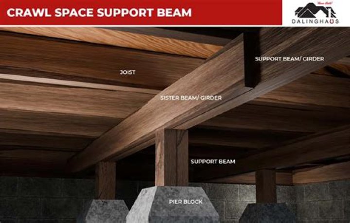 How do you install a support beam in a crawl space?