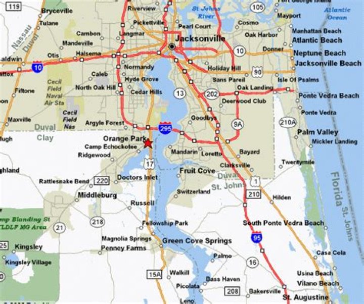 How far is Orange Park Florida from the beach?