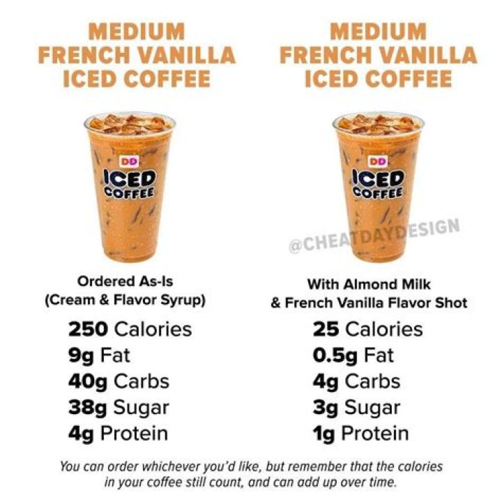 How many calories are in a large vanilla iced coffee?