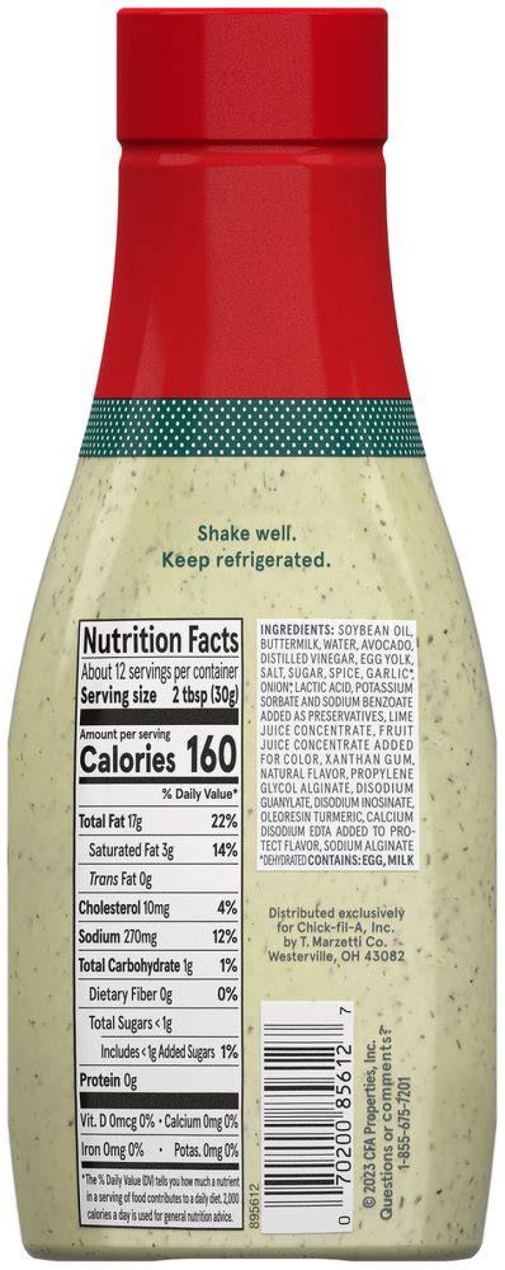 How many calories in Chick-fil-A avocado ranch dressing?