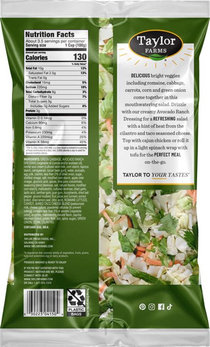 How many calories in Taylor Farms salad?