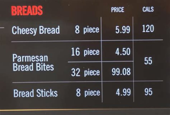 How many calories is Dominos cheesy bread?