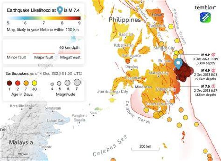 How many earthquakes occur in the Philippines per day?