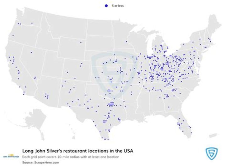 How many Long John Silvers are there in the US?