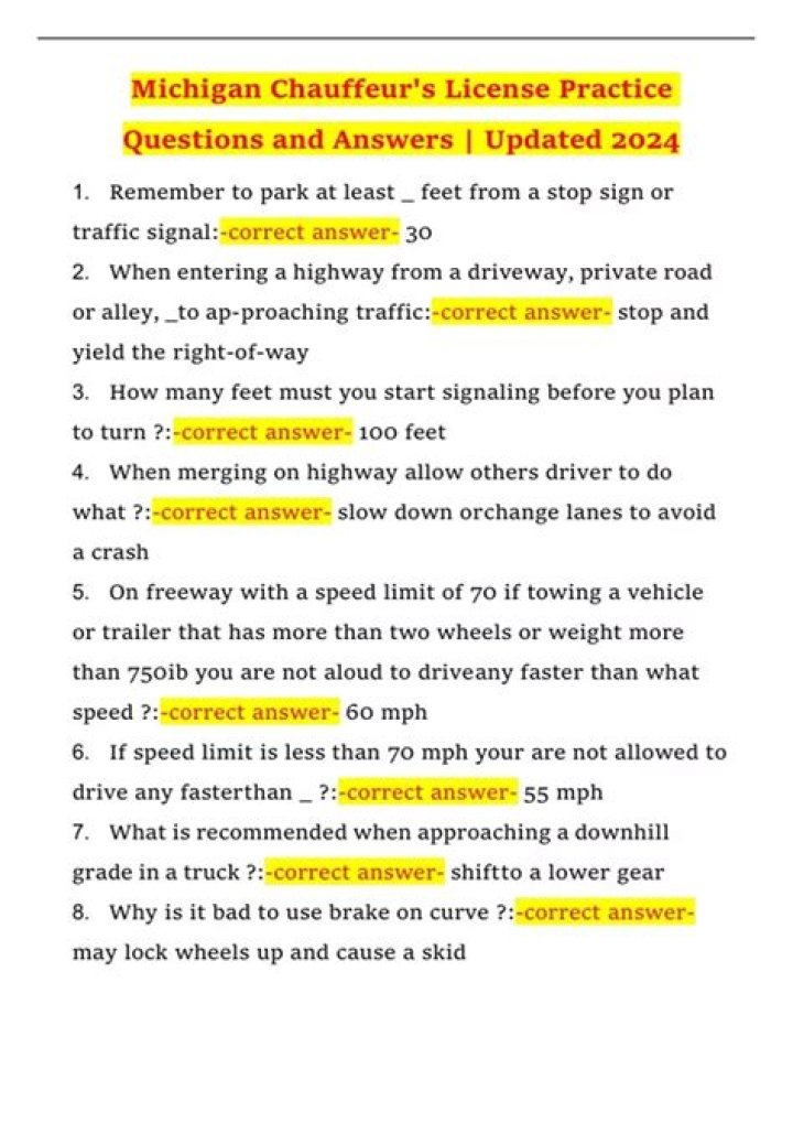 How many questions are on the Michigan chauffeur license test?