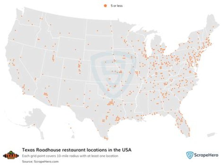 How many Texas Roadhouse locations are in California?