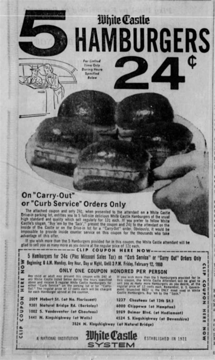 How much did White Castle hamburgers cost in 1960?