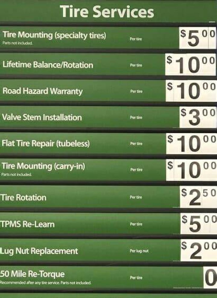 How much does Walmart charge to mount and balance 2 tires?