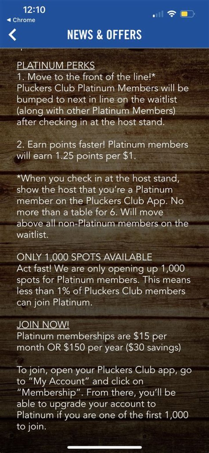 How much is a pluckers membership?