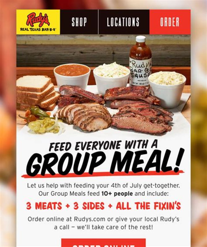 How much meat is in Rudy’s family meal?