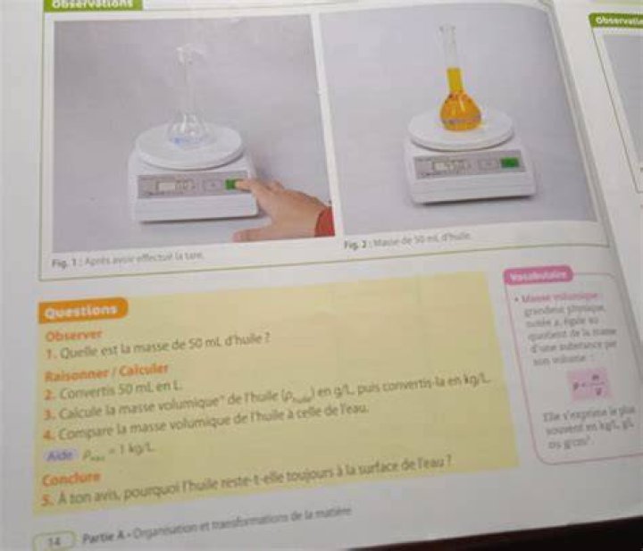 Quelle est la masse de 50 ml d’huile ?
