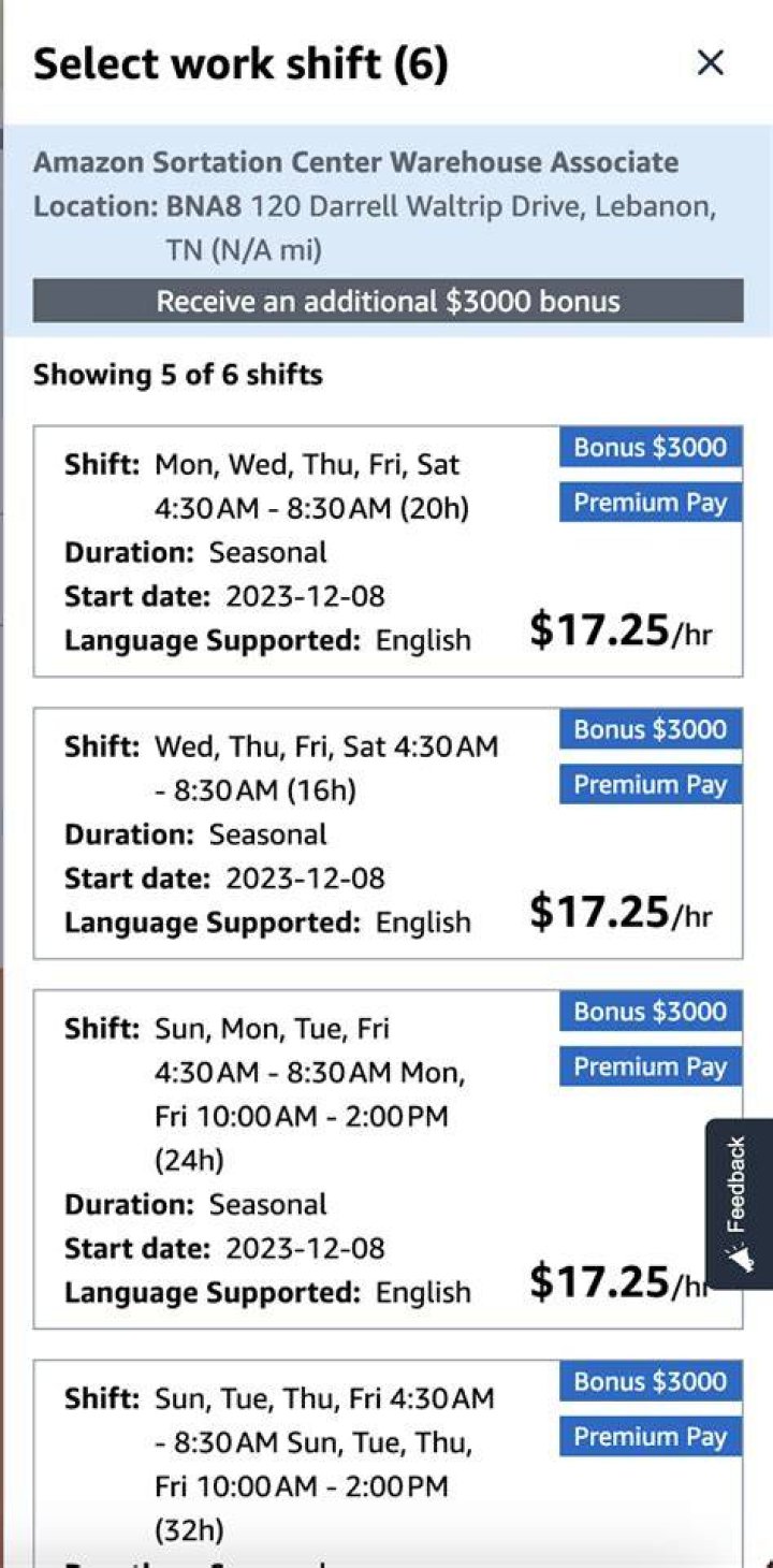 What are Amazon shift hours?