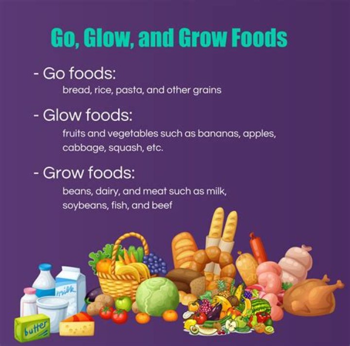 What are the examples of go glow grow foods?