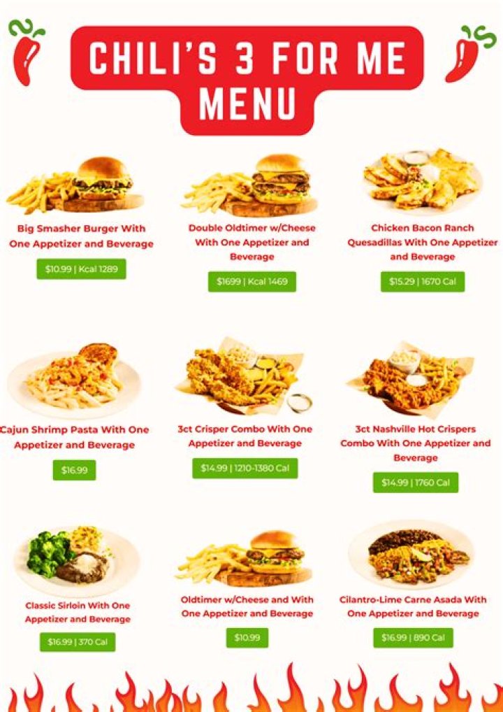 What is on the 2 for 25 menu at Chili’s?