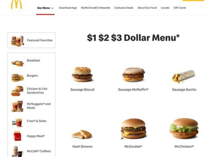 What is the $1 $2 $3 menu at McDonalds?