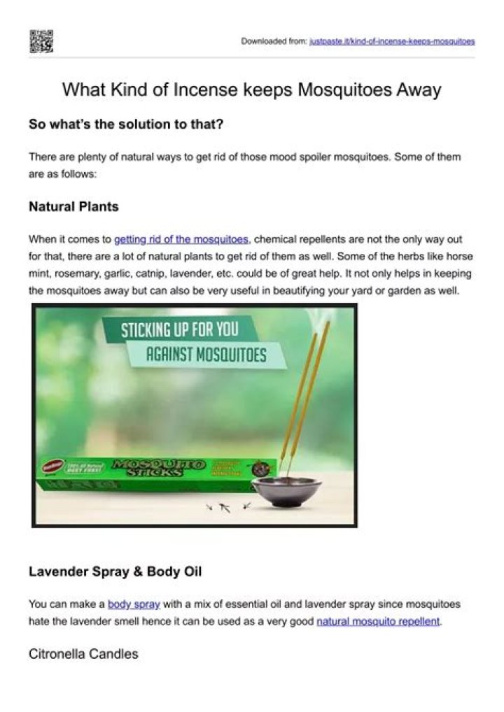 What kind of incense keeps mosquitoes away?