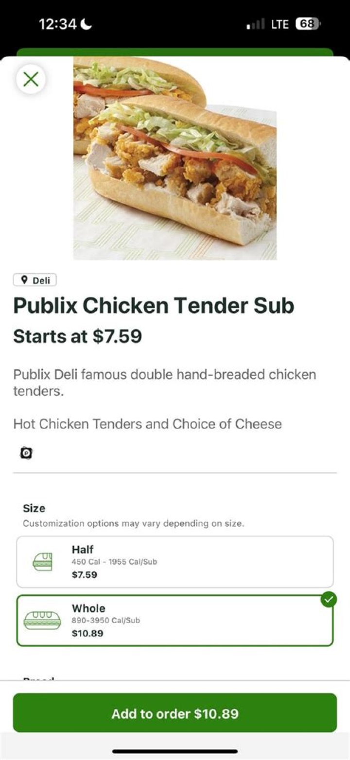 What’s in a Publix chicken tender sub?