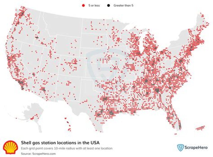 Where are most Shell gas stations located?