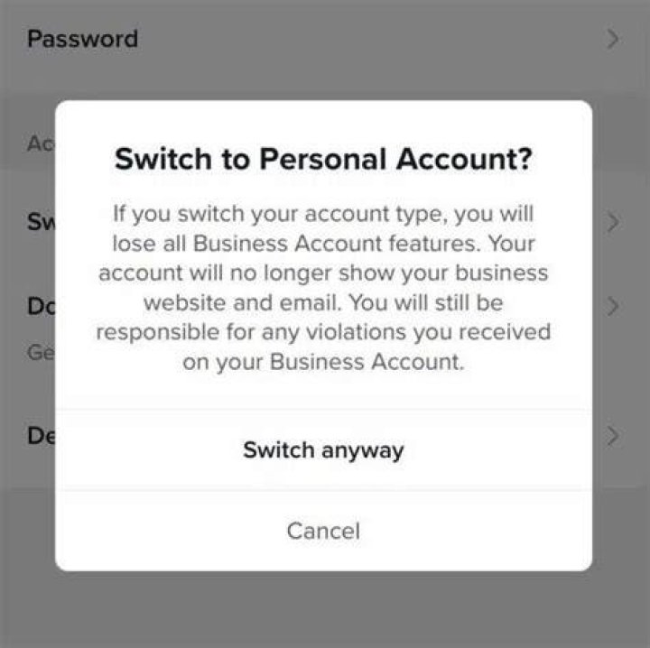 Why can’t I switch my Instagram business account back to a personal account?